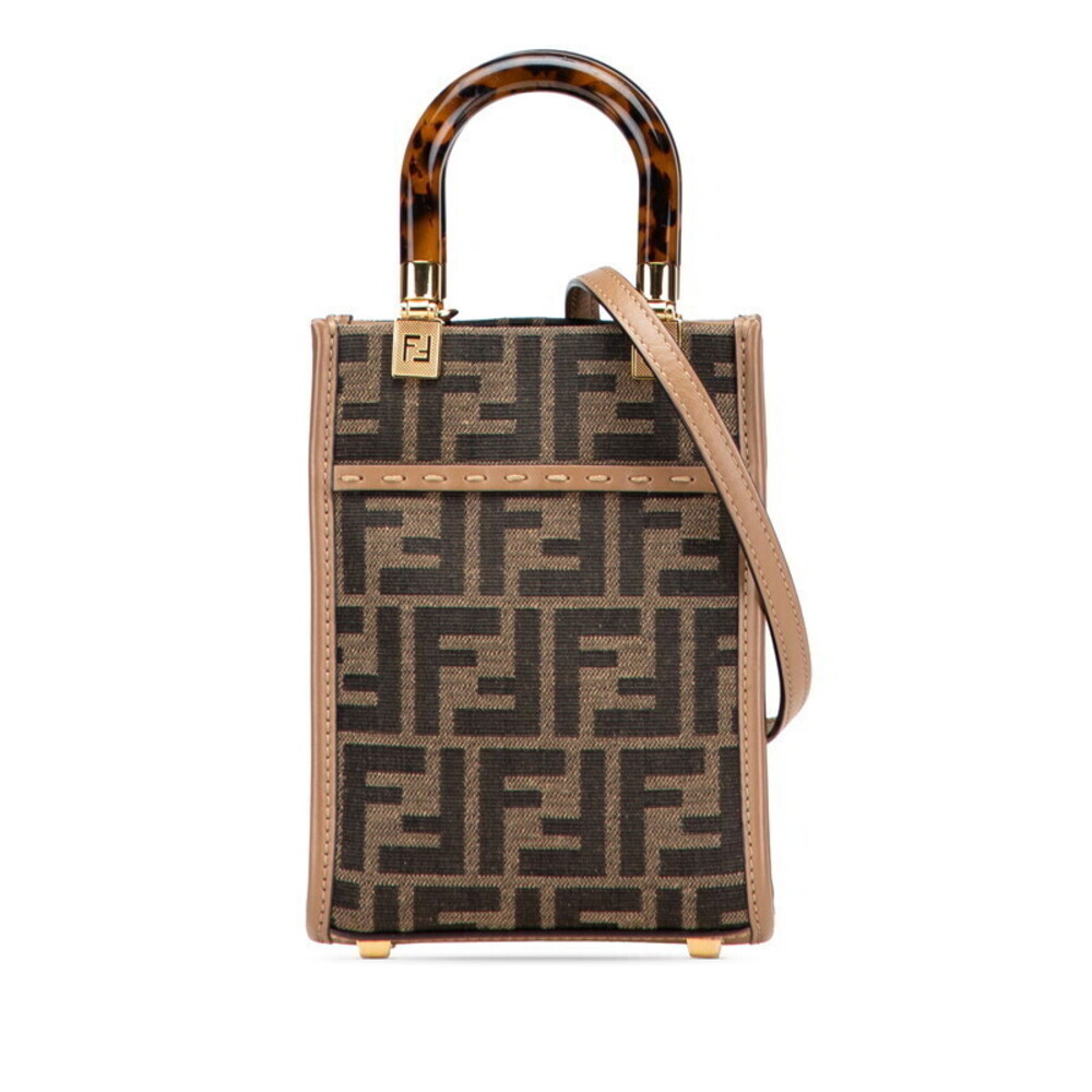 Fendi Zucca Shoulder Bag Handbag Brown Canvas Leather